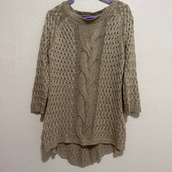 not specified Sweaters - Womens Tan Cable Knit Open Weave 3/4 Sleeve Sweater‎ Top M